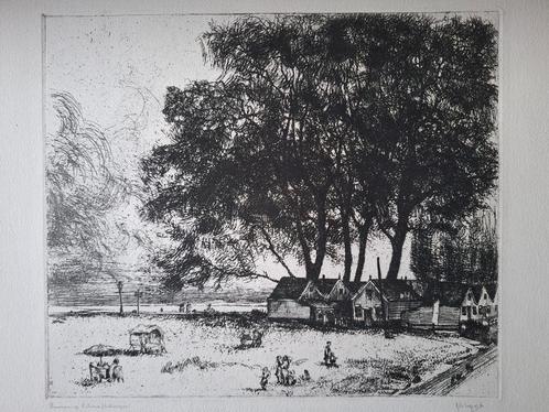 Mooie ets van René De Coninck "Boomen op St. Anna Antwerpen, Antiek en Kunst, Kunst | Etsen en Gravures, Ophalen of Verzenden