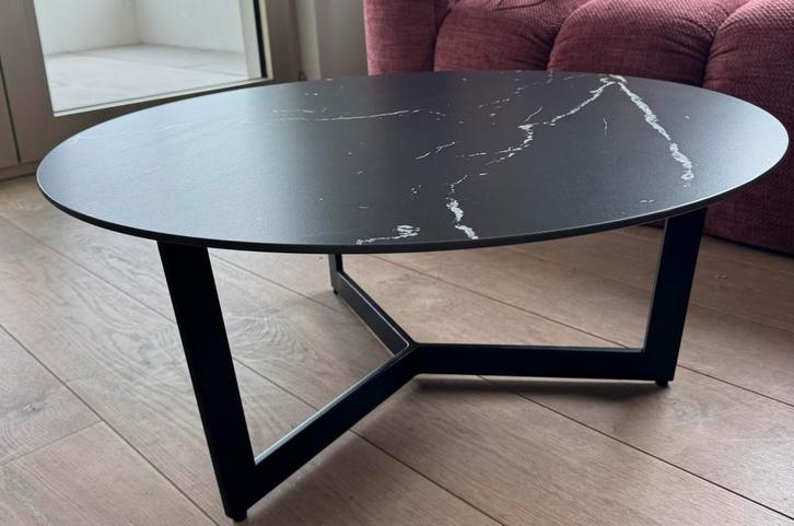 Salontafel Juntoo Ceramo Nero volkeramisch blad Ø80 cm, Huis en Inrichting, Tafels | Salontafels, Zo goed als nieuw, Minder dan 50 cm