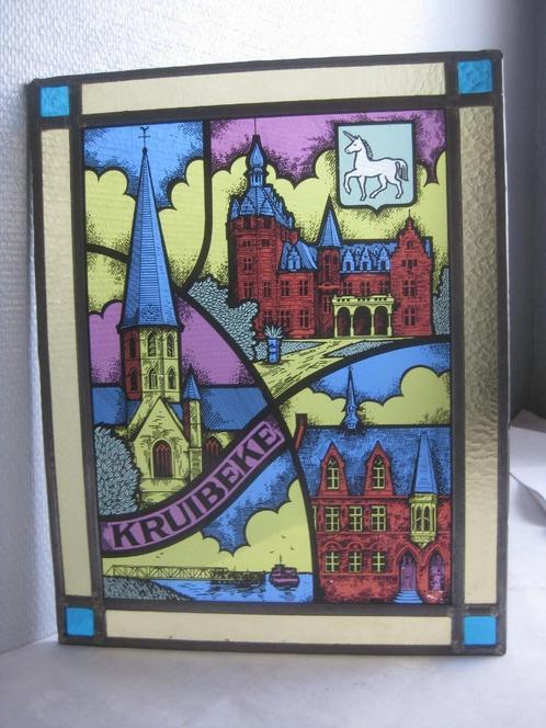 Vintage - Glasraam van de gemeente " Kruibeke "., Antiek en Kunst, Antiek | Glaswerk en Kristal, Ophalen of Verzenden