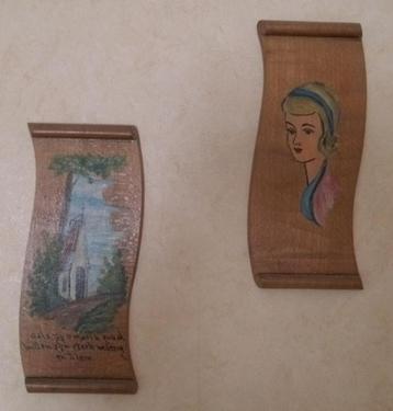 vintage houten schilderijtjes beschikbaar voor biedingen