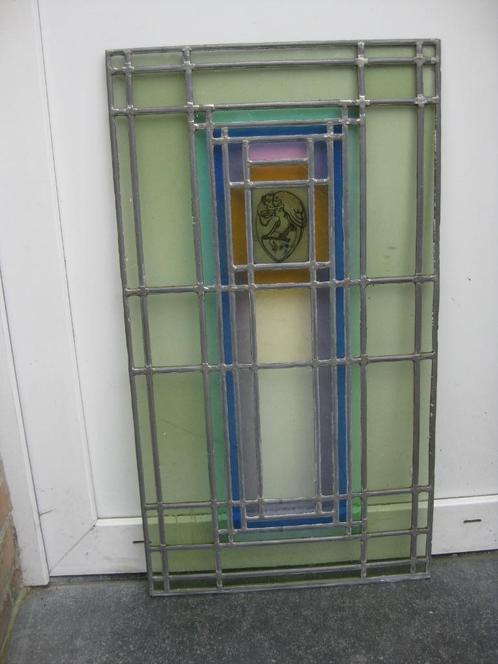 Glasraam met motief om in een deur te monteren. VINTAGE, Antiek en Kunst, Antiek | Glaswerk en Kristal, Ophalen of Verzenden