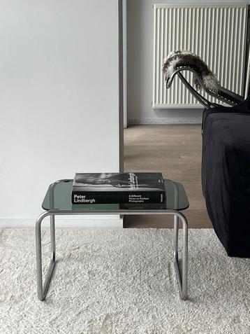 Vintage chroom bijzettafel met gerookt glas, bauhaus stijl beschikbaar voor biedingen