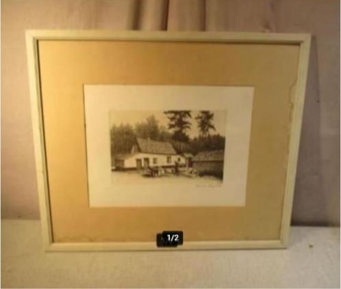 Belle gravure « Maison près des bois » - Clem van Leemput, Antiquités & Art, Art | Eaux-fortes & Gravures, Enlèvement ou Envoi