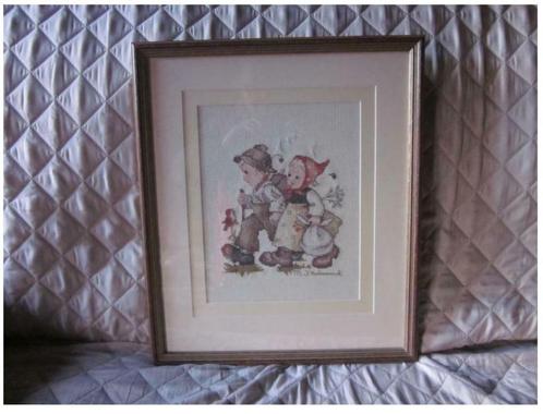 Borduurwerken  "HUMMEL" ingelijst met glas & passe-partout, Hobby en Vrije tijd, Borduren en Borduurmachines, Zo goed als nieuw