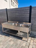 Dubbele inox spoeltafel grootkeuken, Ophalen, Inox