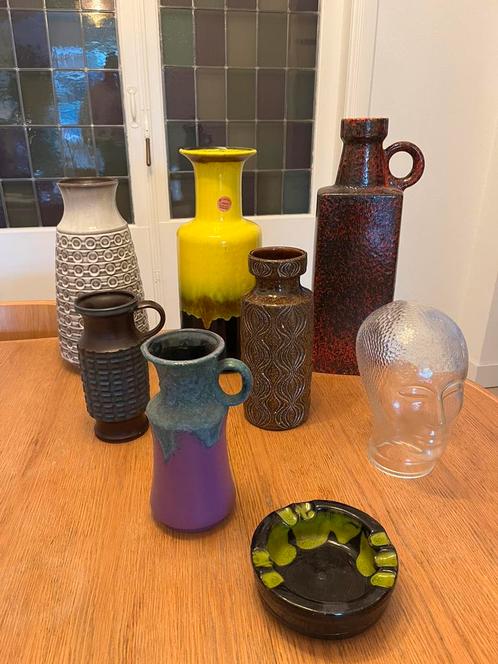 Diverse West Germany vazen, asbak en glazen hoofd, Huis en Inrichting, Woonaccessoires | Vazen, Ophalen