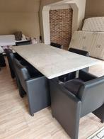 marmeren eettafel met 6 stoelen/clubzetels, Huis en Inrichting, Tafels | Eettafels, Ophalen, Overige materialen, Gebruikt, 200 cm of meer