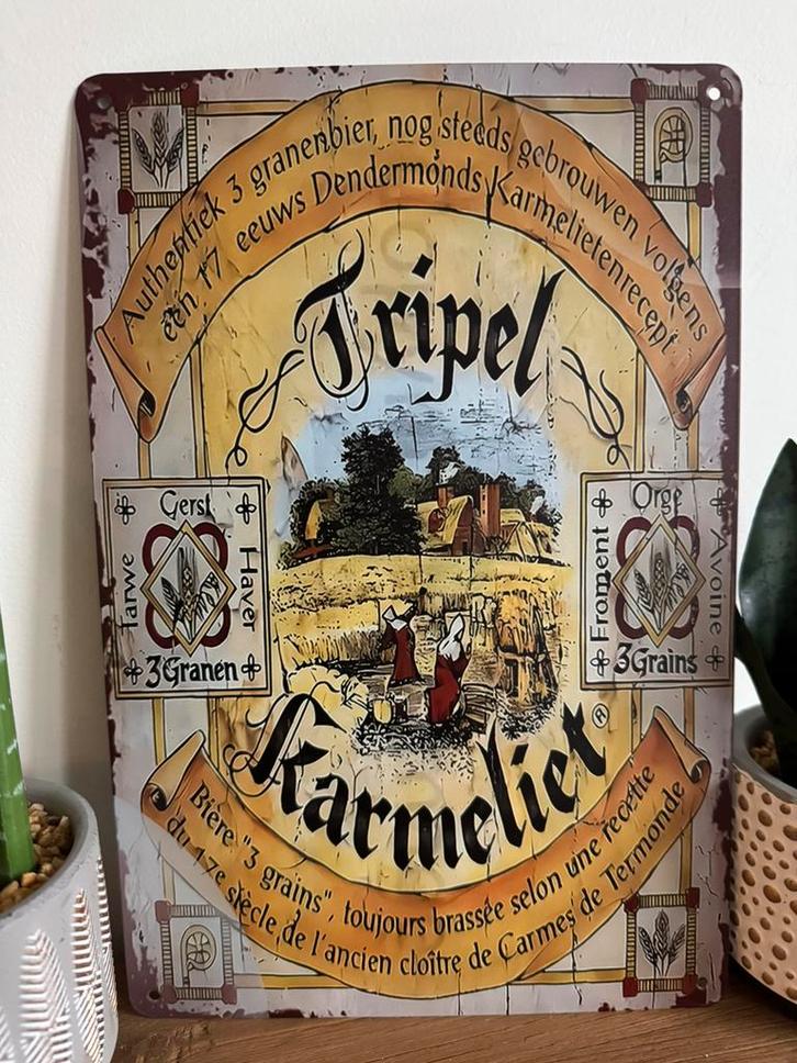 Metalen reclamebord Tripel Karmeliet, Verzamelen, Biermerken, Nieuw, Reclamebord, Plaat of Schild, Ophalen of Verzenden