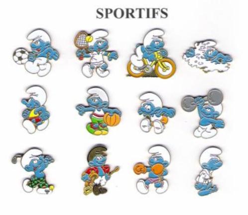 Série complète des 12 pin's "Les schtroumpfs sportifs", Verzamelen, Smurfen, Nieuw, Overige typen, Verschillende Smurfen, Ophalen of Verzenden