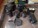 Set van 2 lenzen (reflexcamera's), flitser + tas, Ophalen of Verzenden, Gebruikt