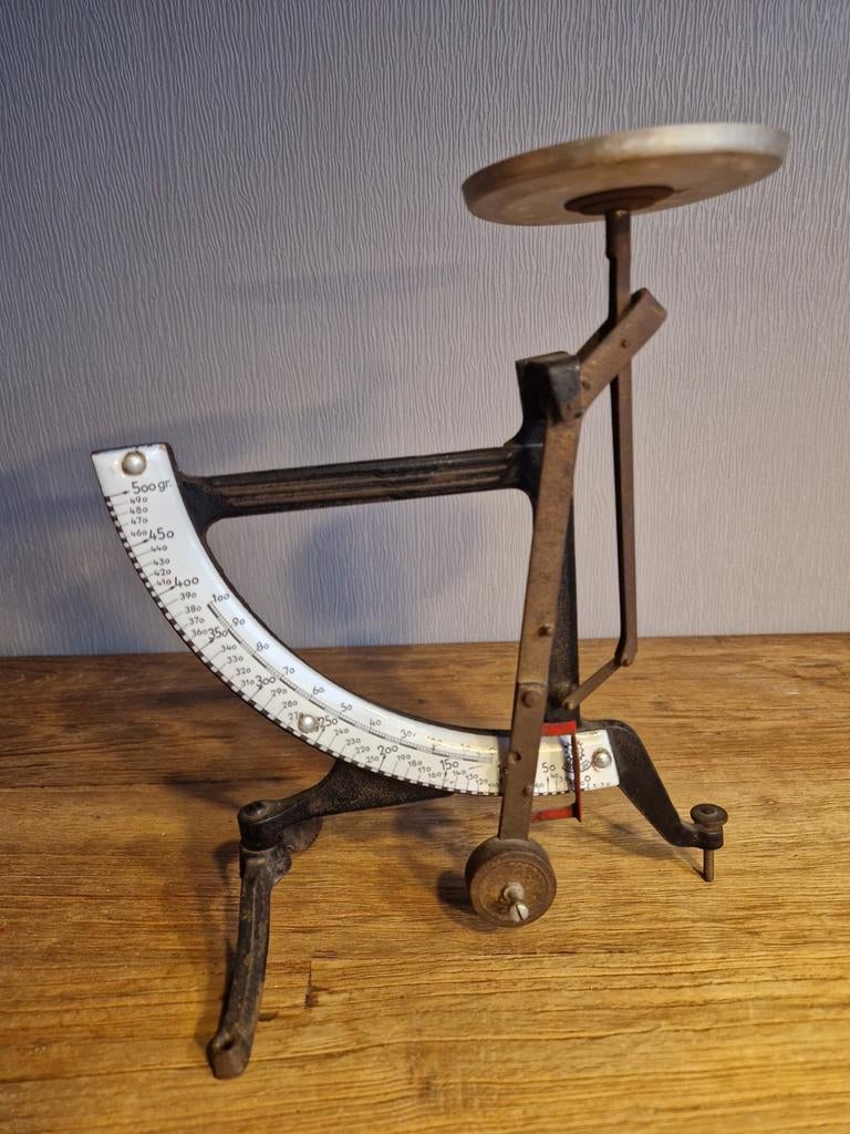 Antieke brieven weegschaal met geëmailleerde afleesplaat, Ophalen of Verzenden