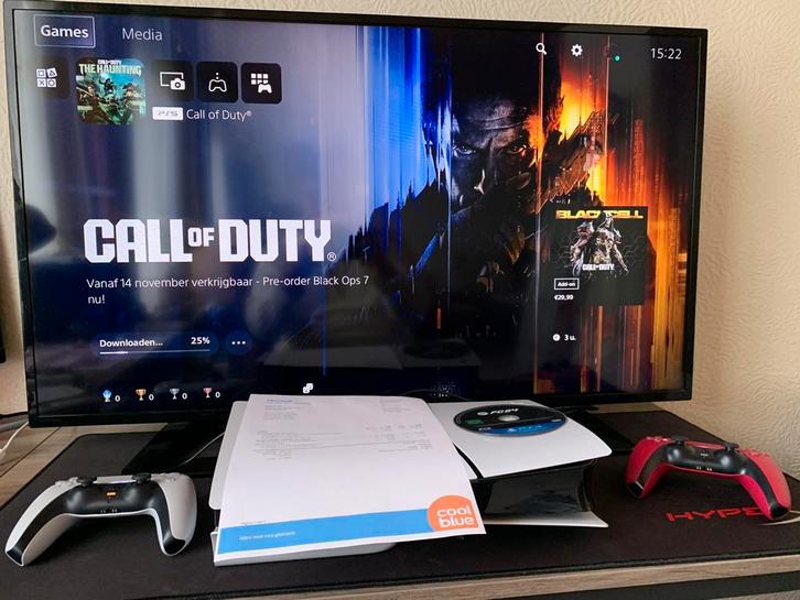 PlayStation 5 Slim Disc  + TV + 2 controllers, Games en Spelcomputers, Spelcomputers | Sony PlayStation 5, Zo goed als nieuw, Playstation 5