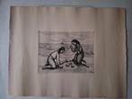 Ets Léon Devos Marine met twee personen op het strand 1950, Antiek en Kunst, Ophalen of Verzenden