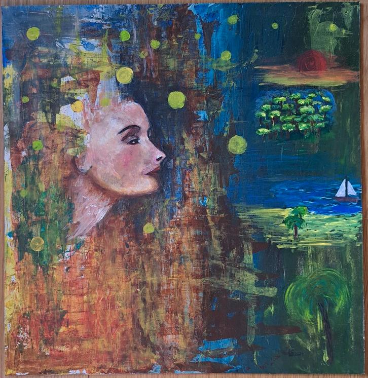 Acrylverf op hout „Vacation dream”, Antiek en Kunst, Kunst | Schilderijen | Modern, Ophalen of Verzenden