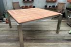 Table de jardin en acier inoxydable, top en bois massif, Enlèvement, Comme neuf, Carré, Inox