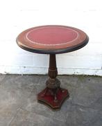 ANTIEK NEOKLASSIEK LEDER BRONS EN HOUTEN TAFEL VINTAGE, Ophalen