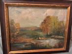 Schilderij in olieverf , lansschap , met kader ,, Enlèvement ou Envoi
