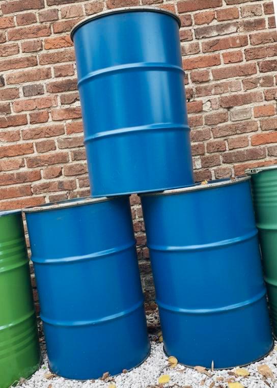 Metalen vat 220 of 240 liter (deksel+omsnoering) 100% SCHOON, Tuin en Terras, Regentonnen, Zo goed als nieuw, Metaal, Met kraantje