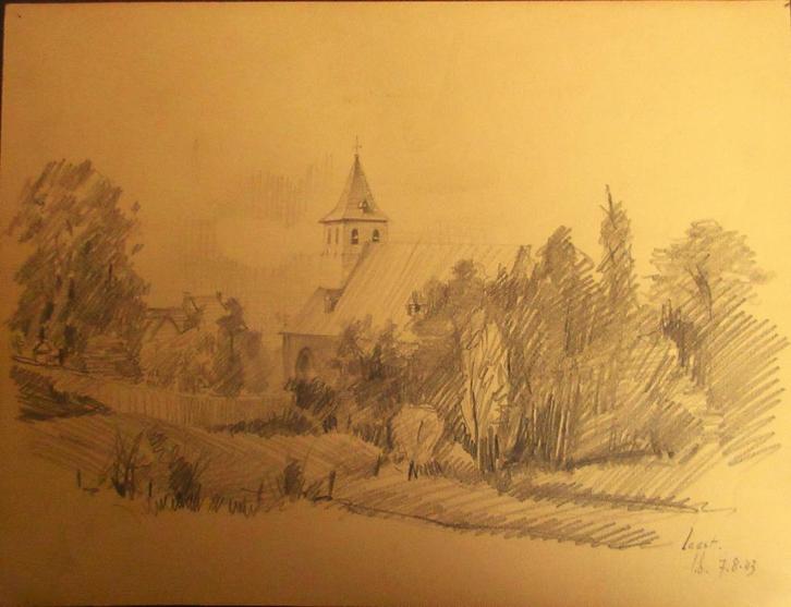 Schets Leest "Sint-Niklaaskerk"-L. Boschmans, Antiek en Kunst, Kunst | Schilderijen | Klassiek, Ophalen of Verzenden