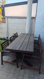 Tafel en zes stoelen, Tuin en Terras, Ophalen, Gebruikt, Steigerhout