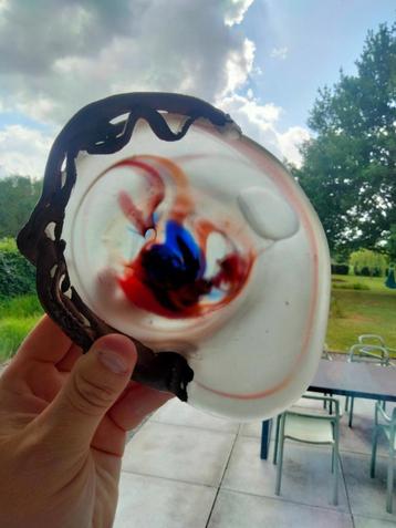 Vintage kunst glas vide poche met bronzen rand gesigneerd beschikbaar voor biedingen