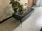 Moderne glazen salontafel met opbergruimte., Huis en Inrichting, Tafels | Sidetables, Ophalen, 100 tot 150 cm, Modern, Rechthoekig