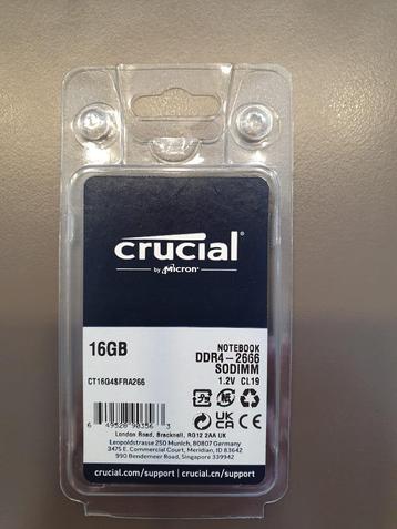 Crucial 16GB  DDR4 - 2666 SODIMM, Neuf, Enlèvement ou Envoi, DDR4, Laptop