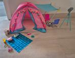 Barbie tent + accessoires + 2 barbiepoppen, Ophalen, Zo goed als nieuw