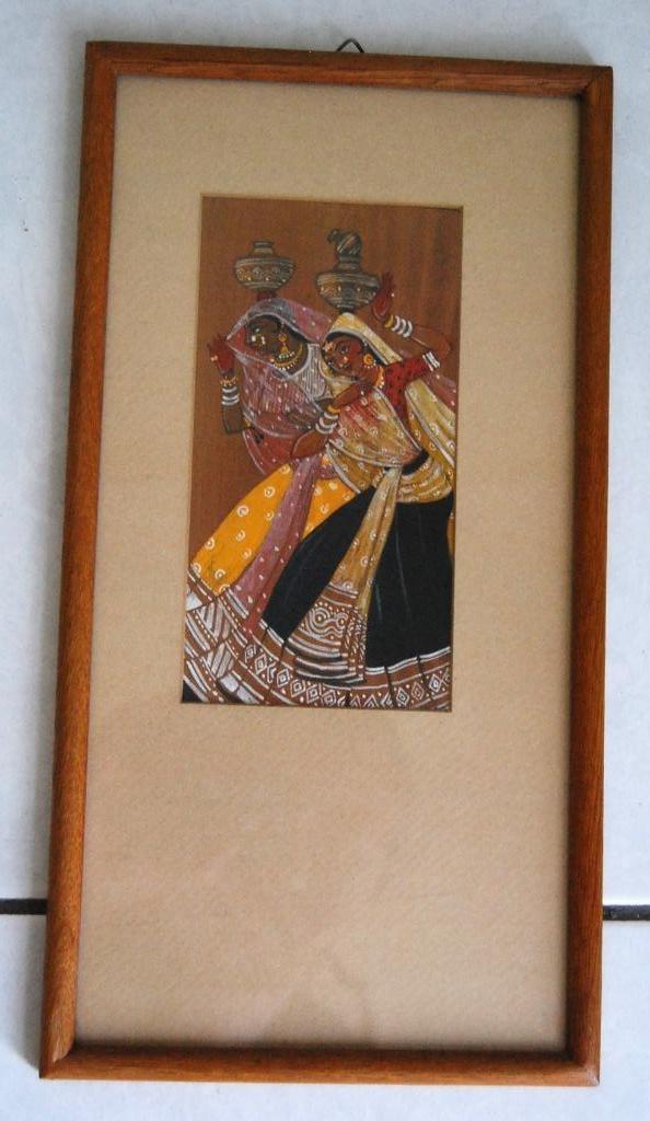 Traditioneel Indiaas schilderij in kader, Antiek en Kunst, Kunst | Schilderijen | Klassiek, Ophalen of Verzenden