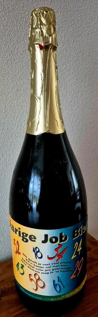 volle 1,5 Ltr Belgisch bier Jarige Job Bier collector's item, Verzamelen, Biermerken, Zo goed als nieuw, Flesje(s), Overige merken