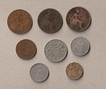 Set van 8 verschillende (gebruikte) oudere Engelse munten
