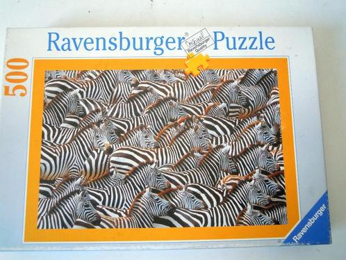 Vintage puzzel met zebra's - 500 stuks, Hobby en Vrije tijd, Denksport en Puzzels, Zo goed als nieuw, Legpuzzel, 500 t/m 1500 stukjes