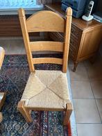 6 eiken stoelen met rieten zitvlak en ecru wit zitkussen, Huis en Inrichting, Stoelen, Ophalen, Gebruikt, Bruin, Eik