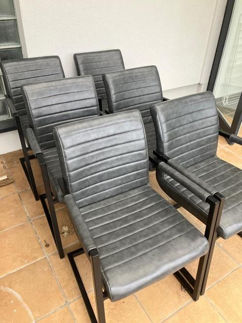 Set van 6 stoelen, industriële look, Huis en Inrichting, Stoelen, Gebruikt, Vijf, Zes of meer stoelen, Metaal, Grijs, Ophalen