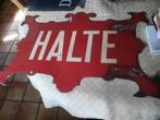 Een oud dubbelzijdig emaille bord „Halte”, Antiek en Kunst, Ophalen