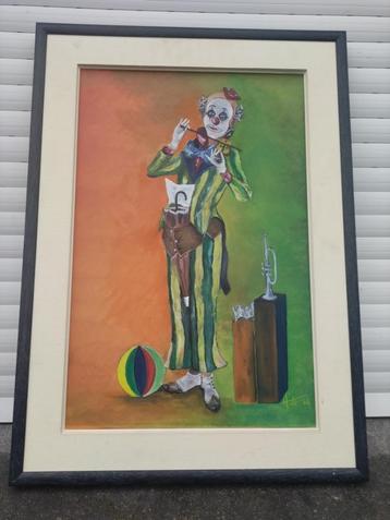 Huile sur toile clown signe huls 96 beschikbaar voor biedingen