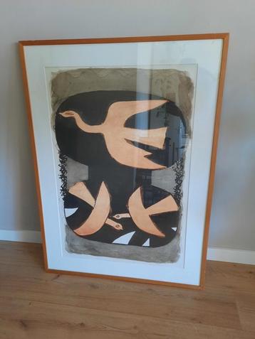 Vintage Litho print Georges Braque Three Birds France 1968 beschikbaar voor biedingen