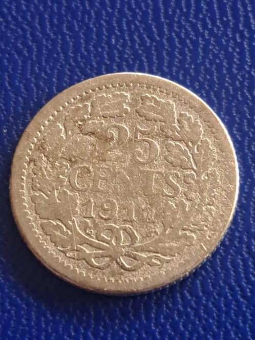 Wilhelmina 25 centimes argent néerlandais 1911, Timbres & Monnaies, Monnaies | Pays-Bas, Monnaie en vrac, 25 centimes, Reine Wilhelmine