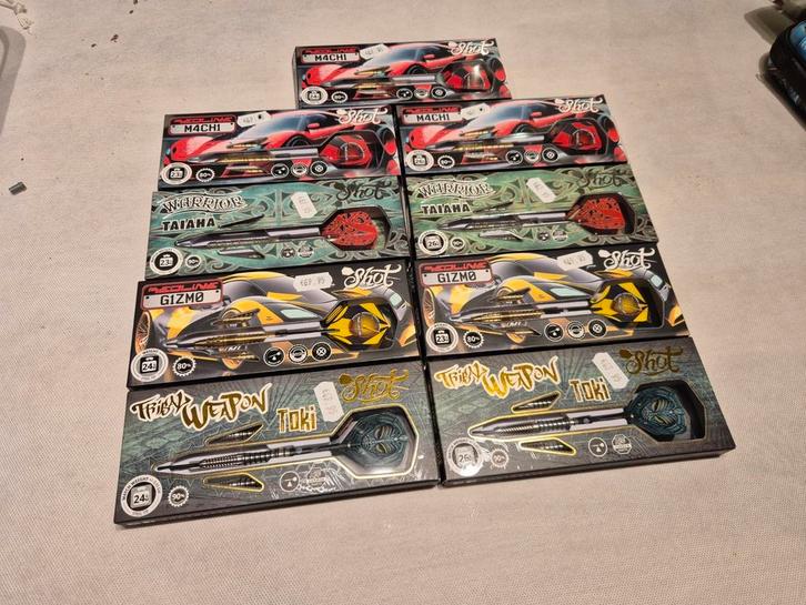 9 sets dartpijlen SHOT, Sport en Fitness, Darts, Nieuw, Pijlen, Ophalen of Verzenden