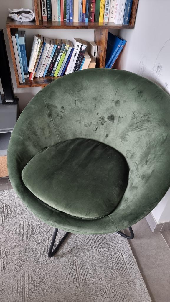 Groene fluwelen fauteuil – gekocht bij WEBA België, Huis en Inrichting, Fauteuils, Zo goed als nieuw, Stof, Ophalen
