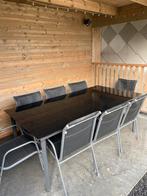 ALS NIEUW : Tuintafel met glazen blad + 8 stoelen. 300€, Chaise, Salons de jardin, Comme neuf, 8 places