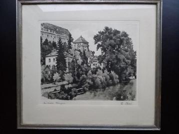 Originele ets van Reinhold Bach, Am Neckar, Tübingen beschikbaar voor biedingen