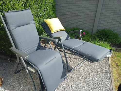 Tuinstoelen type relaxzetels met kussens - Nieuw - 2 stuks, Tuin en Terras, Tuinstoelen, Nieuw, Metaal, Inklapbaar, Verstelbaar