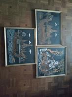 3 Aziatische schilderijen op zijde, Antiek en Kunst, Ophalen