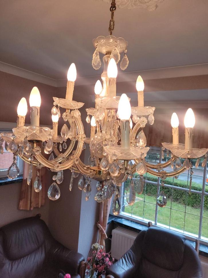 6 oude kristallen lusters (in lot of apart), Antiek en Kunst, Antiek | Verlichting, Ophalen