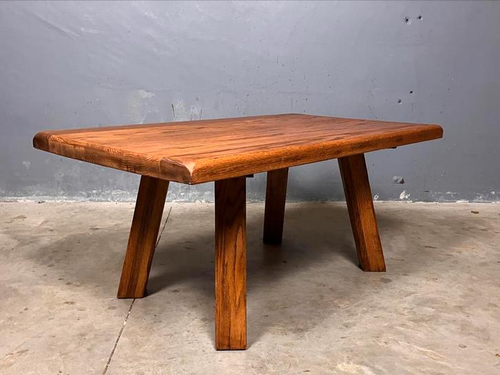 Brutalist Seventies eiken salontafeltje Japandi Wabi Sabi, Huis en Inrichting, Tafels | Salontafels, Gebruikt, Rechthoekig, Eikenhout