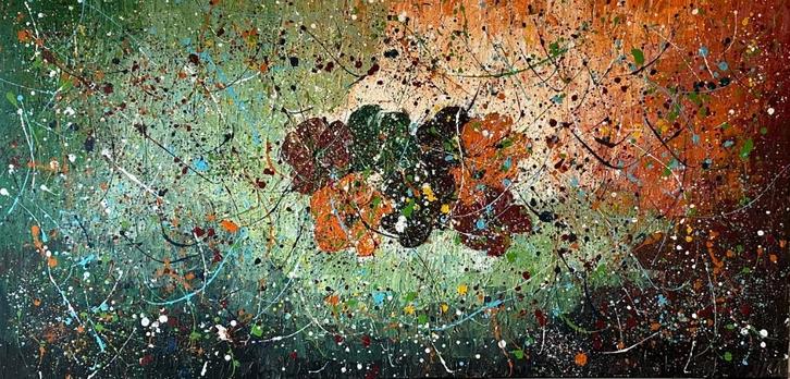 Valera- Abstract Bloemen- Handgeschilderd- Uniek, Antiek en Kunst, Kunst | Schilderijen | Abstract, Ophalen of Verzenden