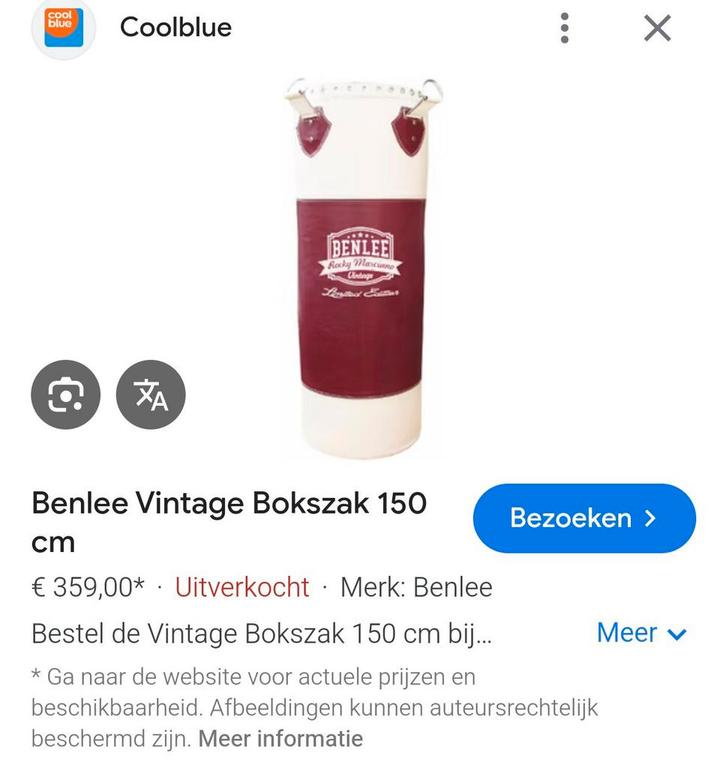 Benlee Vintage Bokszak 150 cm echt leer, Sport en Fitness, Boksen, Zo goed als nieuw, Bokszak, Ophalen
