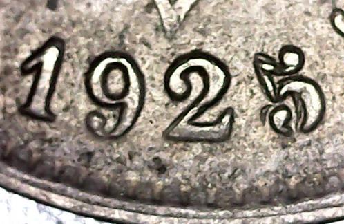 Variatie 10 cts 1925 NL België dubbele datum (5 gebroken), Postzegels en Munten, Munten | België, Losse munt, Metaal, Verzenden