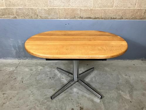 Sale: Ovaal eettafel bureau industrieel vintage eiken chroom, Huis en Inrichting, Tafels | Eettafels, Gebruikt, Vier personen